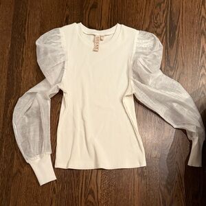 Anthropologie Cream Sheer Puff Sleeve Blouse
